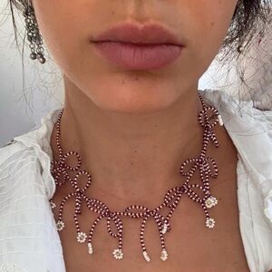 Yona Kohen Bow Necklace in Brown/Green